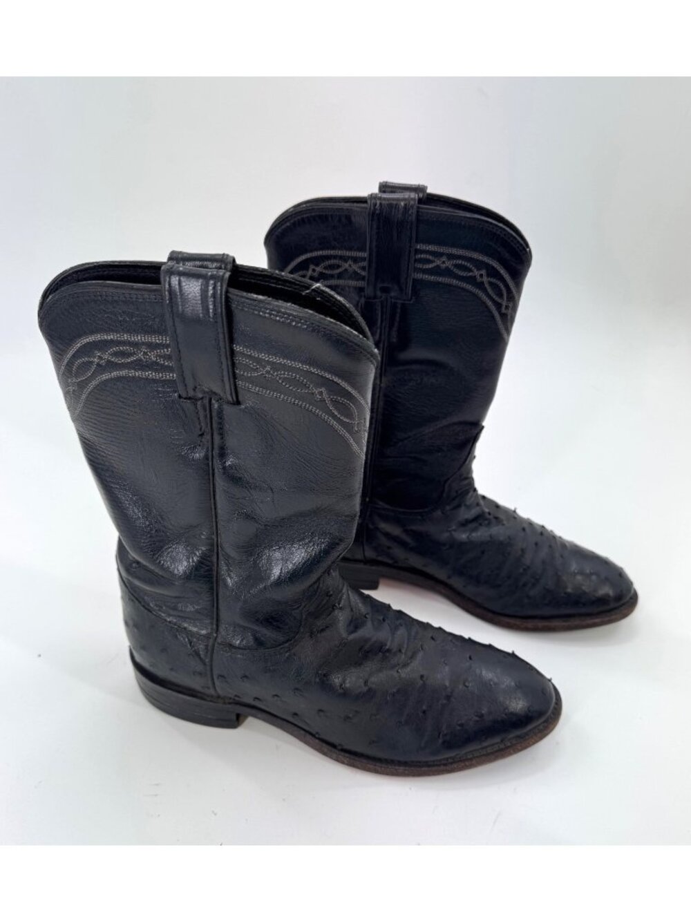 Justin Mens Black Full Quill Ostrich Leather Western Cowboy Boots Size 7D USA